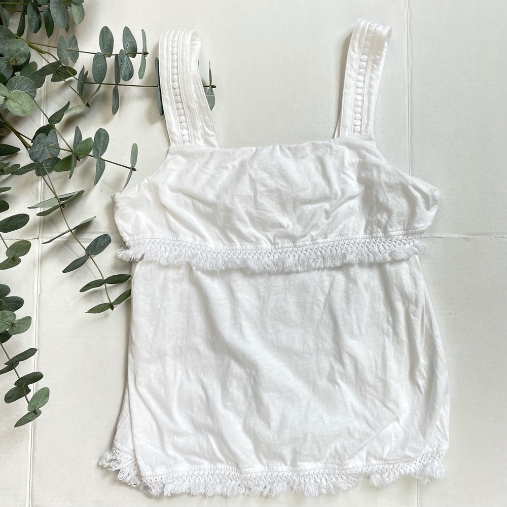 J Crew White Fringe Tank Top